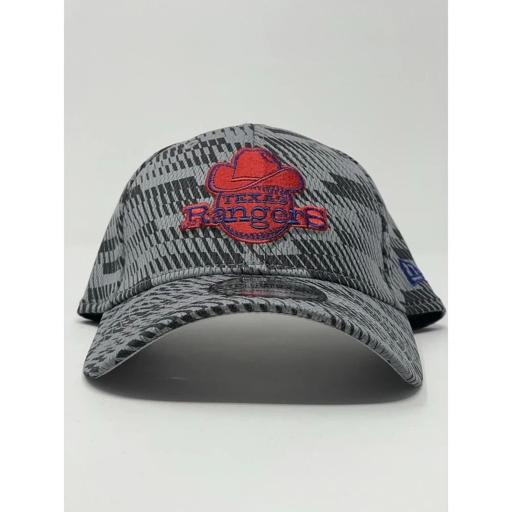 New Era Texas Rangers Hat 39Thirty Stretch Fit Cap Grey Red Blue Cowboy Logo New